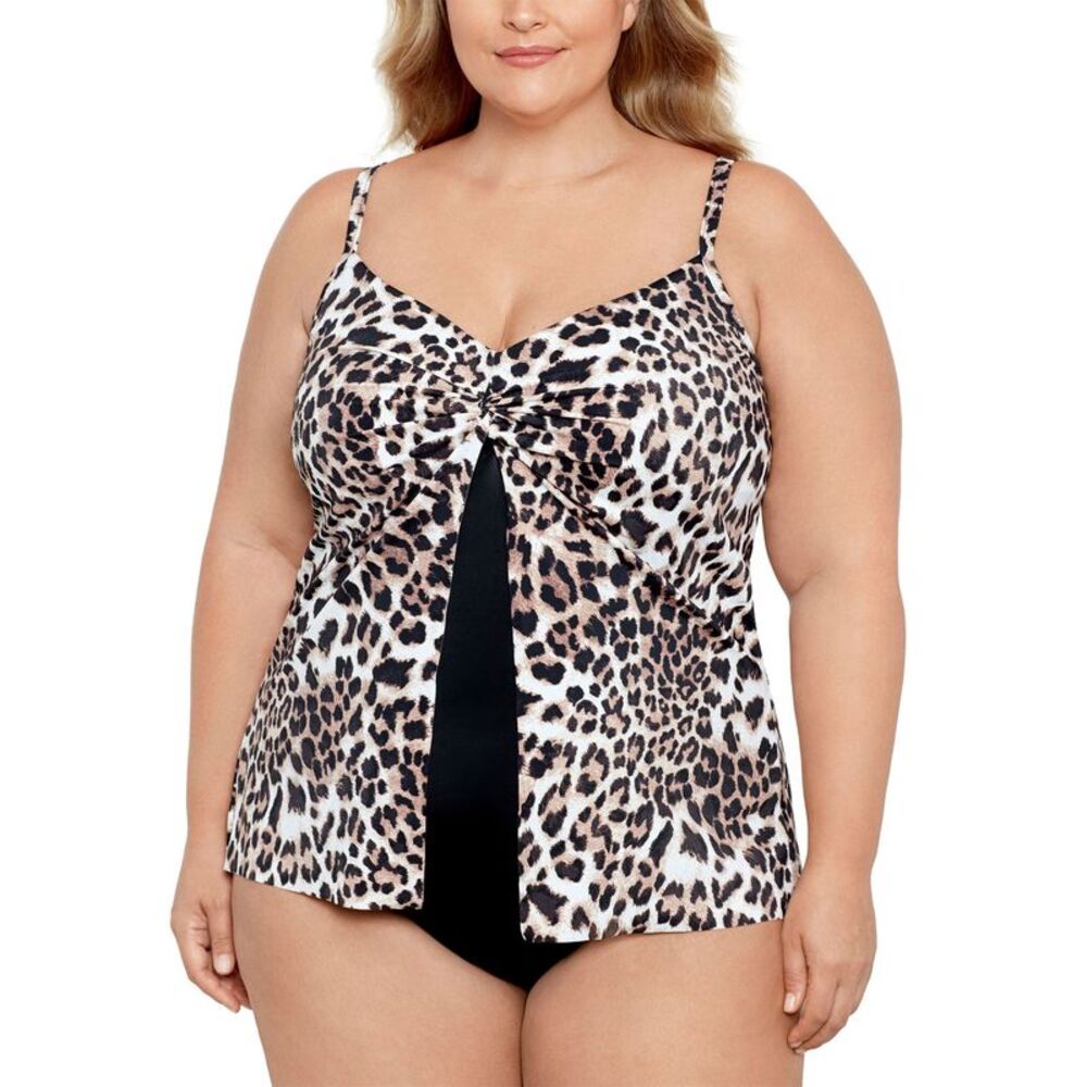Swim Solutions Womens Plus Size Flyaway Fauxkini One-Piece Swimsuit 20W Beige